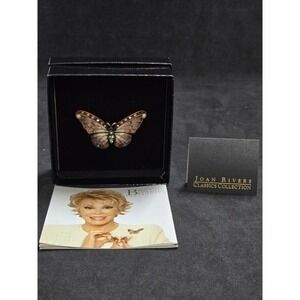 Vintage Joan Rivers "Victorian Painted Butterfly" Enamel Rhinestone Brooch